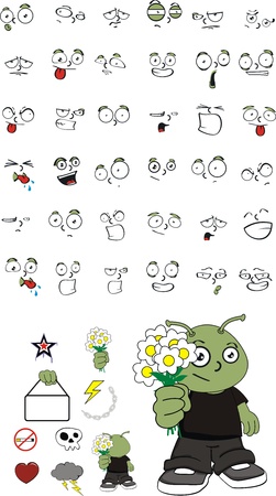 alien kid cartoon setのイラスト素材