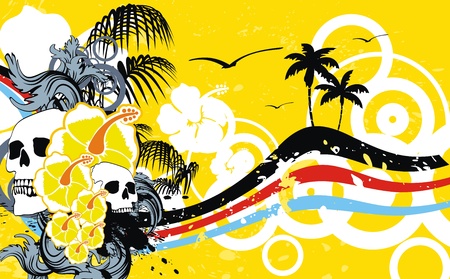 tropical hawaii skull background in vector formatのイラスト素材