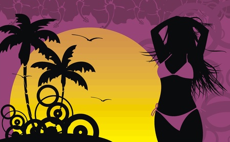 tropical hawaii girl background のイラスト素材