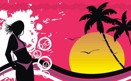tropical hawaii girl background のイラスト素材