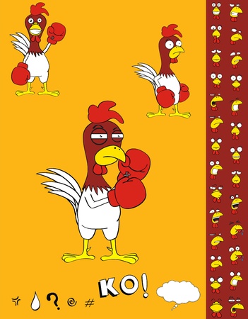 chicken boxing cartoon set のイラスト素材