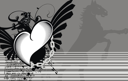 heraldic heart black background のイラスト素材
