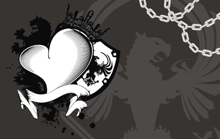 heraldic heart black background のイラスト素材