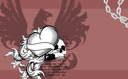 heraldic heart ribbon black background in vector formatのイラスト素材