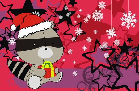 raccoon baby cartoon xmas background in vector formatのイラスト素材