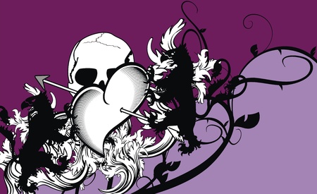 heraldic heart arrows crest background in vector formatのイラスト素材