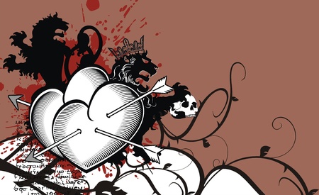 heraldic heart arrows crest background in vector formatのイラスト素材