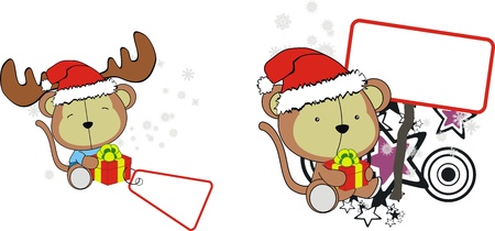 Monkey baby cartoon Christmas stickerのイラスト素材