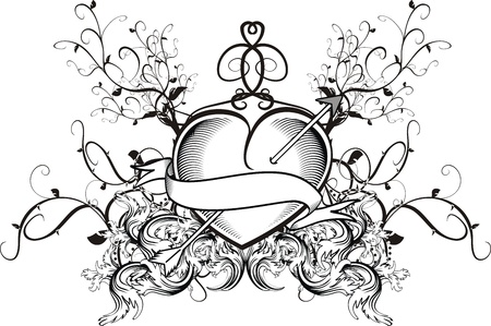 heraldic heart tattooのイラスト素材