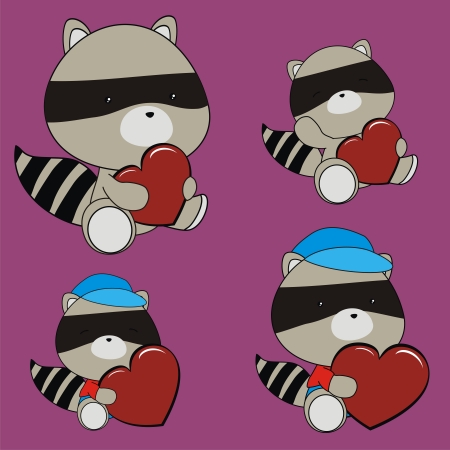 raccoon valentine heart set in vector formatのイラスト素材
