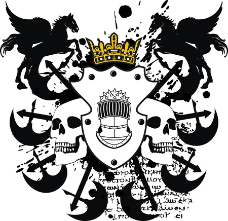 heraldic coat of arms crest skull in vector format very easy to editのイラスト素材