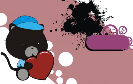 black cat  baby cartoon love heart background in vector formatのイラスト素材