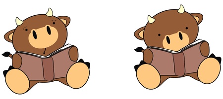 bull baby cartoon reading set in vector formatのイラスト素材
