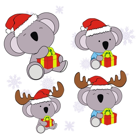 koala xmas baby claus gift set のイラスト素材