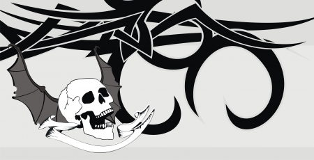 skull winged rocker style background  のイラスト素材