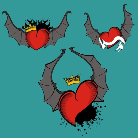 heart winged bat setのイラスト素材