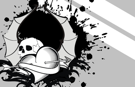 heart winged bat skull tattoo wallpaper in vector formatのイラスト素材