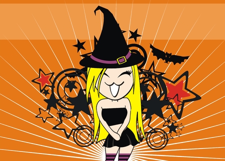 cute witch girl cartoon halloween background in vector format very easy to editのイラスト素材