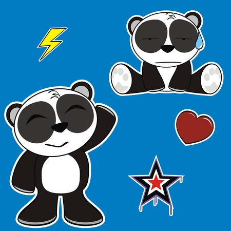 panda bear cartoon sticker set in vector formatのイラスト素材