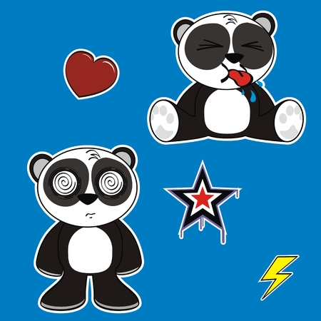 panda bear cartoon sticker set in vector formatのイラスト素材