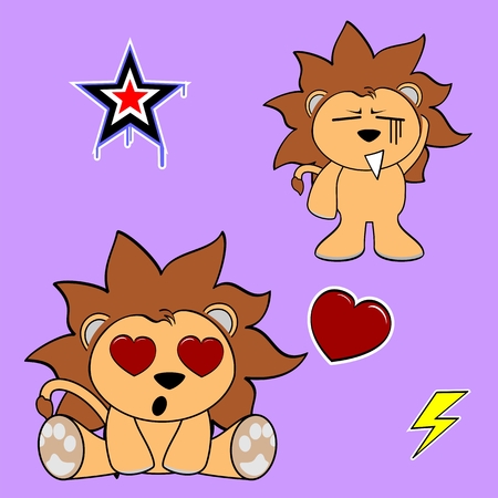 cute lion cartoon sticker set のイラスト素材