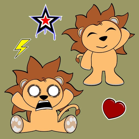 cute lion cartoon sticker setのイラスト素材