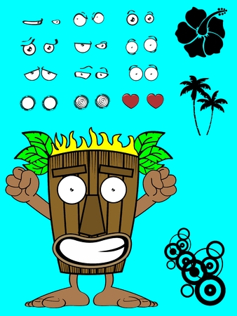 tiki hawaiian mask cartoon expression set in vector format very easy to editのイラスト素材