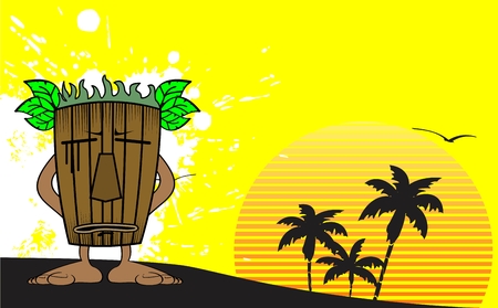 tiki hawaiian mask cartoon summer backgroundのイラスト素材