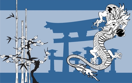 japanese dragon tattoo background in vector format very easy to editのイラスト素材