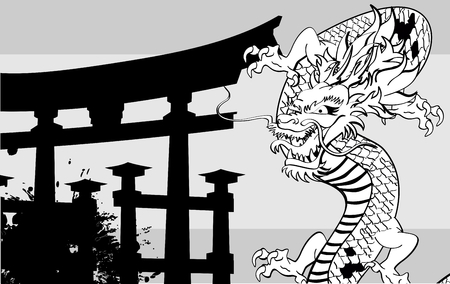 japanese dragon tattoo background in vector format very easy to editのイラスト素材