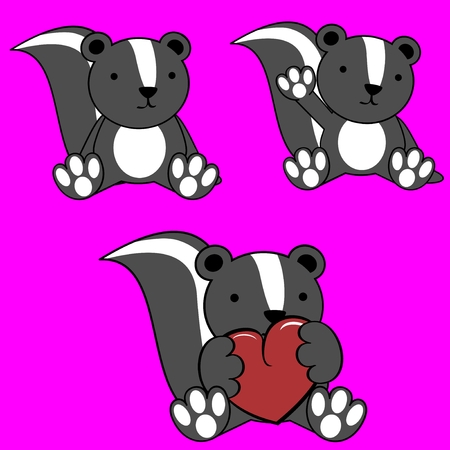 cute baby lovely cartoon skunk Set in vector formatのイラスト素材