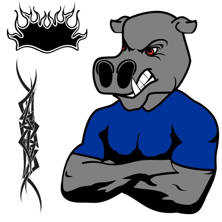 angry cartoon hippo Set in vector muscle fromatのイラスト素材