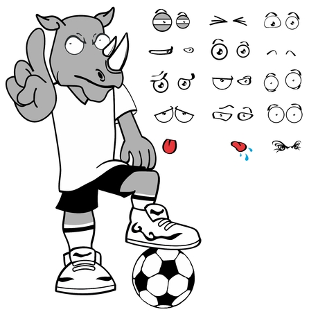 soccer rhino cartoon expression vector format in Septemberのイラスト素材
