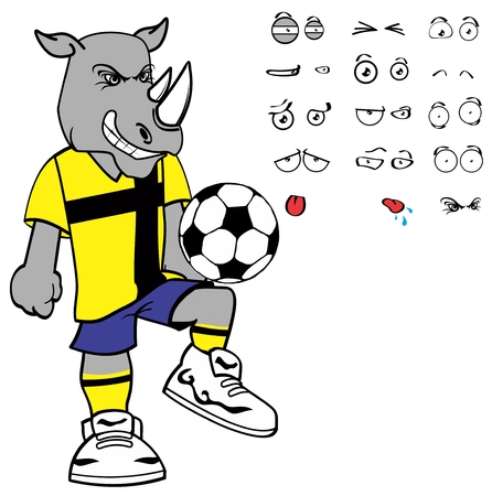 soccer rhino cartoon expression vector format in Septemberのイラスト素材