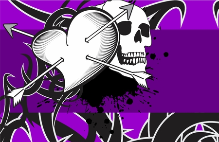 skull background heart tattooのイラスト素材