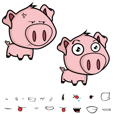 cute little cartoon pig big head in vector formatのイラスト素材