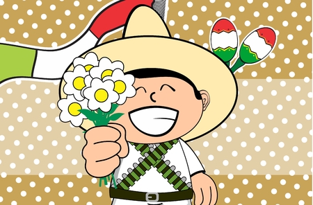mexican funny kid cartoon backgroundのイラスト素材