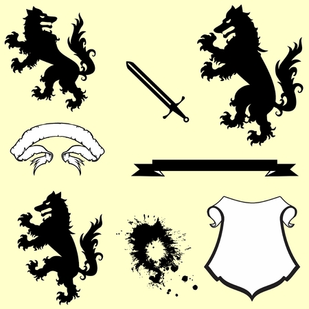 heraldic coat of arms crest wolf tattoo in vector format in Septemberのイラスト素材