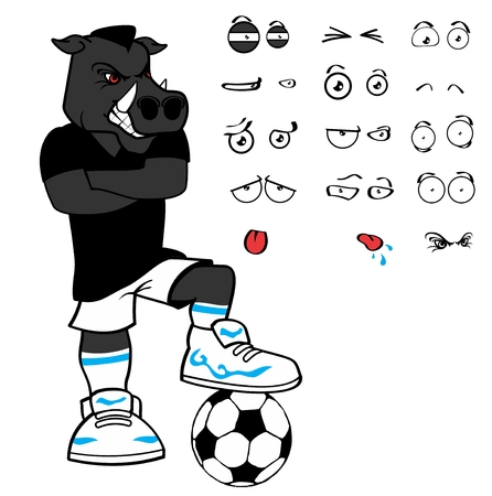 wild boar soccer cartoon in vector format expressions in Septemberのイラスト素材