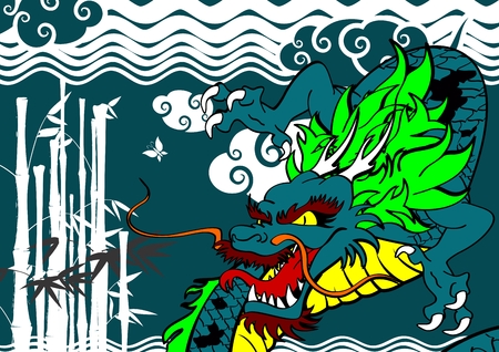 Asian dragon clouds bamboo background in vector format.のイラスト素材