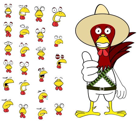 Funny chicken mexican cartoons.のイラスト素材
