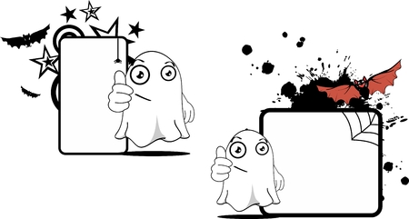 Funny ghost cartoon expression halloween copyspace set.のイラスト素材