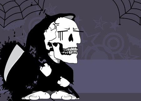 funny little chubby grim skull skeleton cartoon halloween background in vector formatのイラスト素材