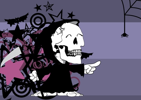 funny little chubby grim skull skeleton cartoon halloween background in vector formatのイラスト素材