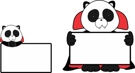 cute baby panda bear cartoon halloween vampire costume singboard set in vector formatのイラスト素材