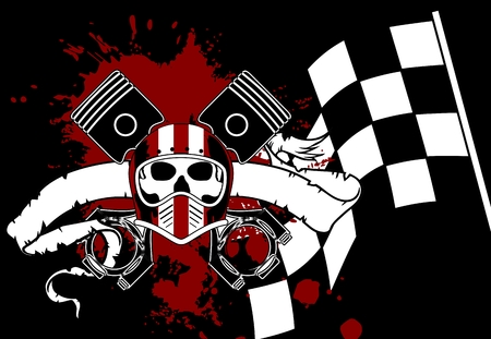 Racer chopper skull tattoo badgeのイラスト素材