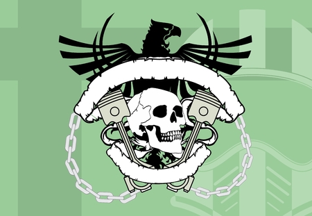 Racer chopper skull tattoo badgeのイラスト素材