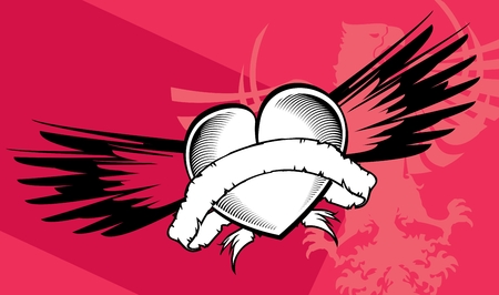 heraldic winged heart tattoo background in vector format very easy to editのイラスト素材