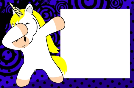 dab dabbing pose unicorn kid cartoon picture frame background in vector format very easy to editのイラスト素材