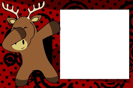 dab dabbing pose deer kid cartoon picture frame background in vector format very easy to editのイラスト素材